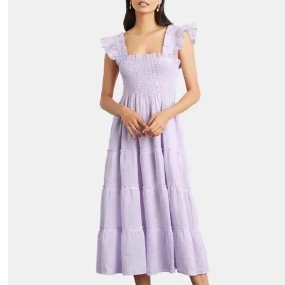 Hill House Home Ellie Nap Dress Purple Gingham Smocked Ruffle Midi Dress Women